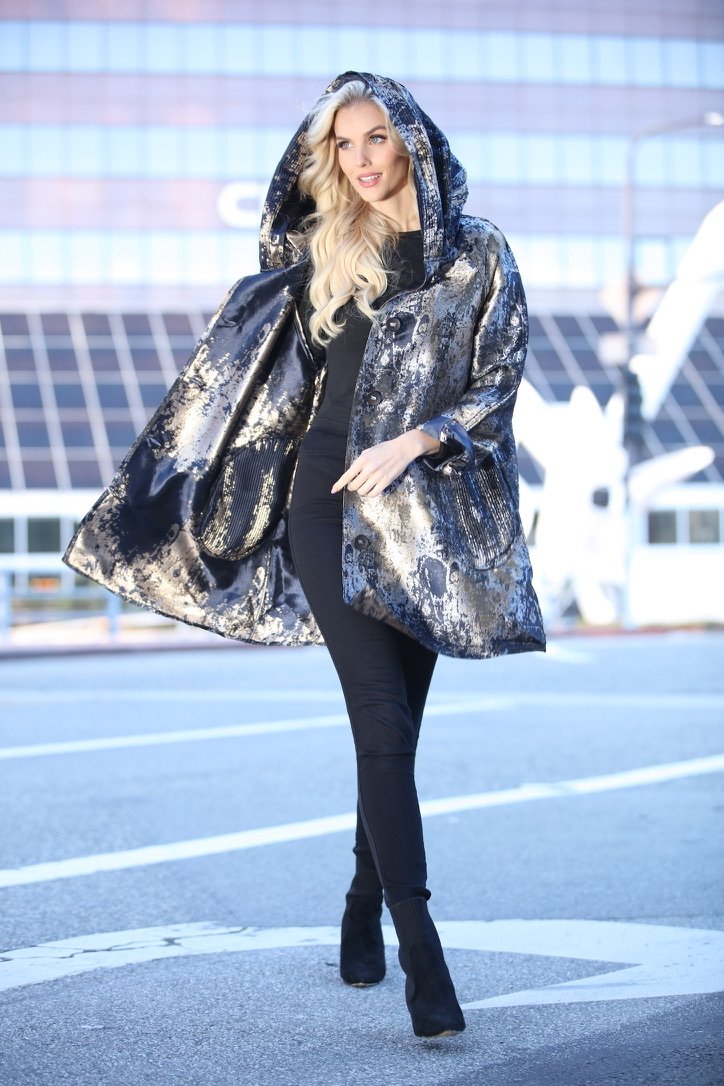 Metallic hooded coat