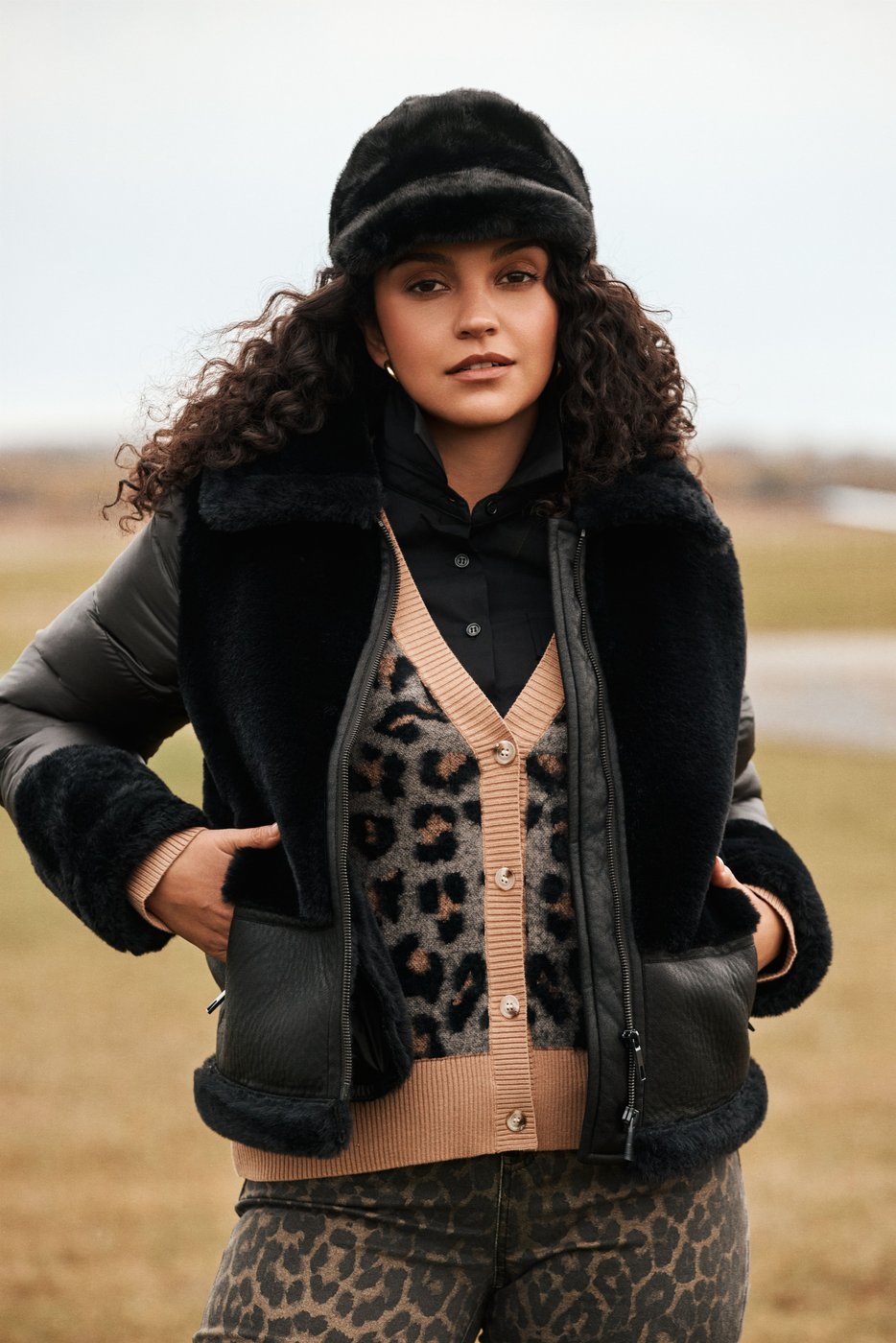 Black faux-fur jacket